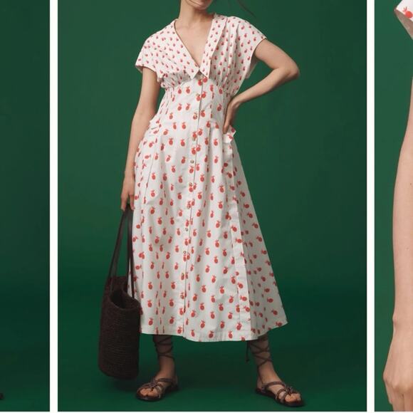 Anthropologie Dresses & Skirts - Anthropologie Short Sleeve V Neck Midi Dress Pineapple Retro 1X Plus